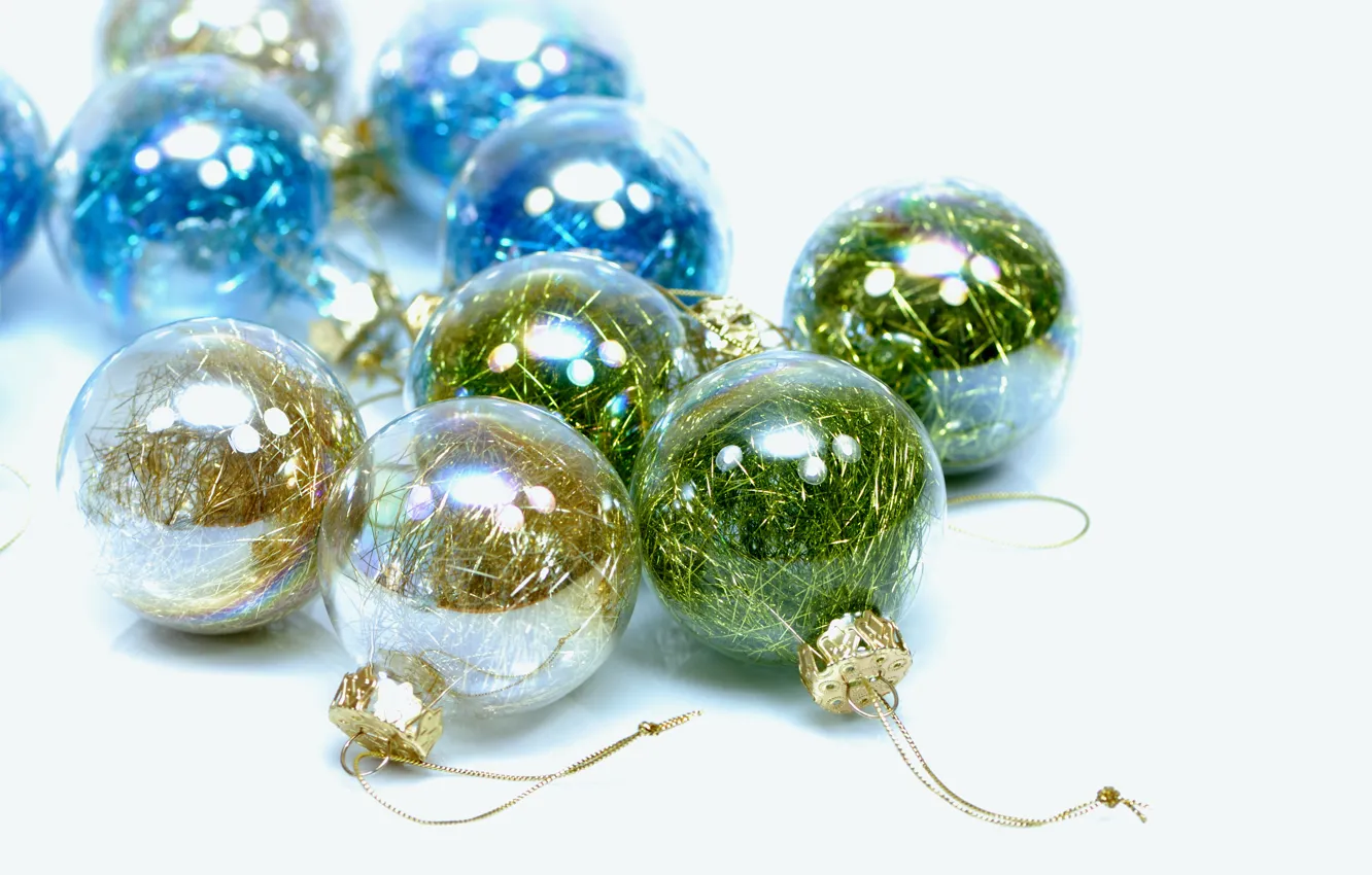 Photo wallpaper the rain, balls, holiday, new year, transparent, white background, glass, colorful