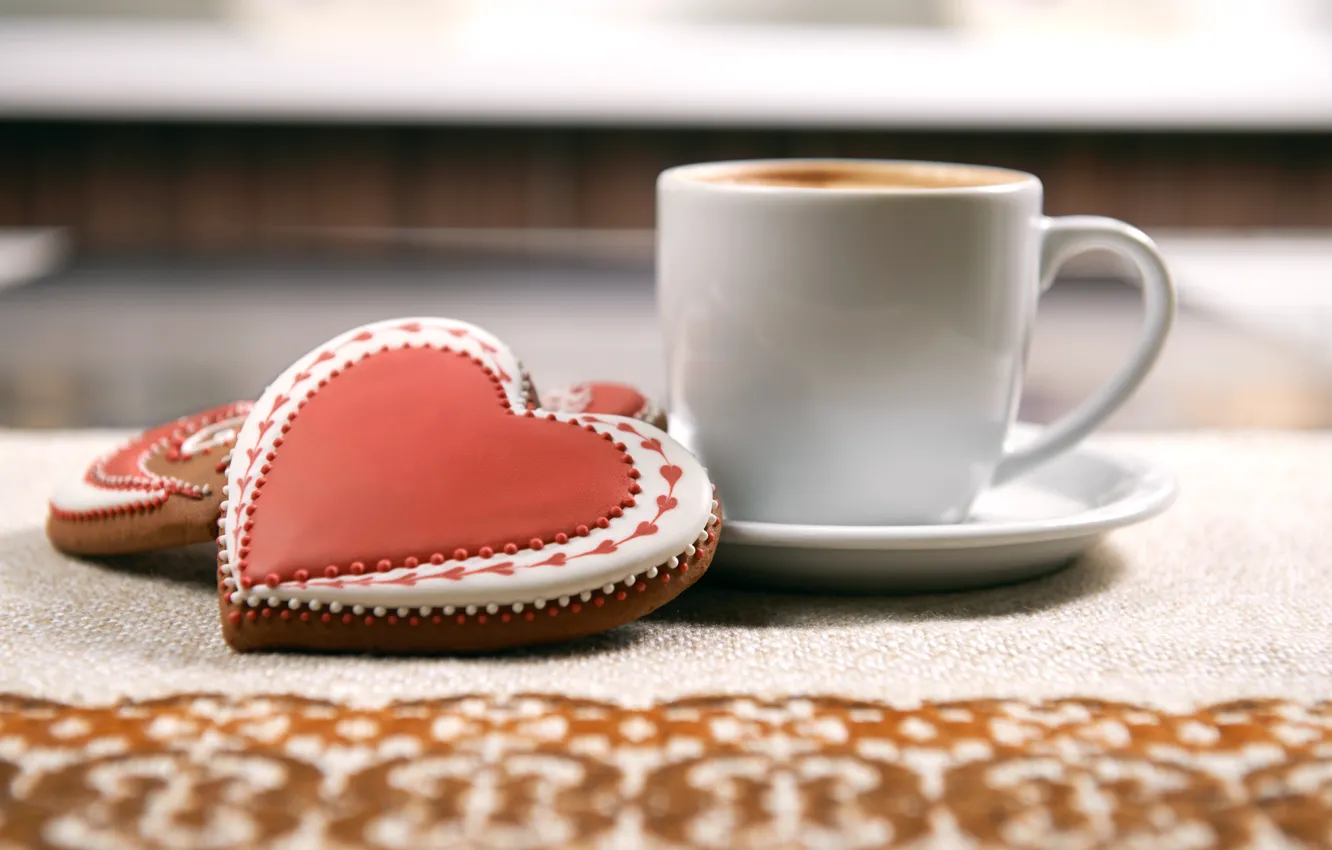 Photo wallpaper heart, cookies, Cup
