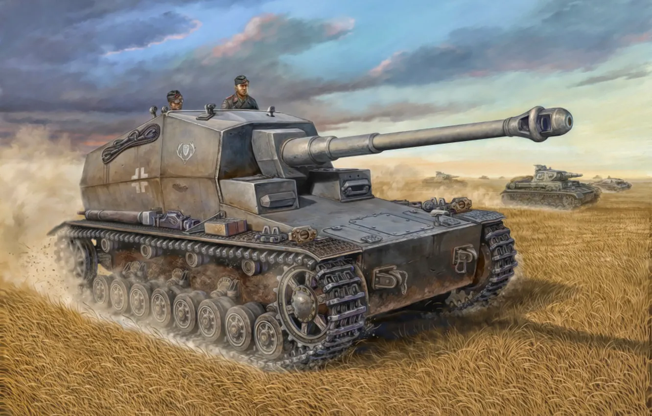 Photo wallpaper war, art, painting, tank, WW2, Pz.Sfl.IVa 'Dicker Max' 10.5 cm SP Gun