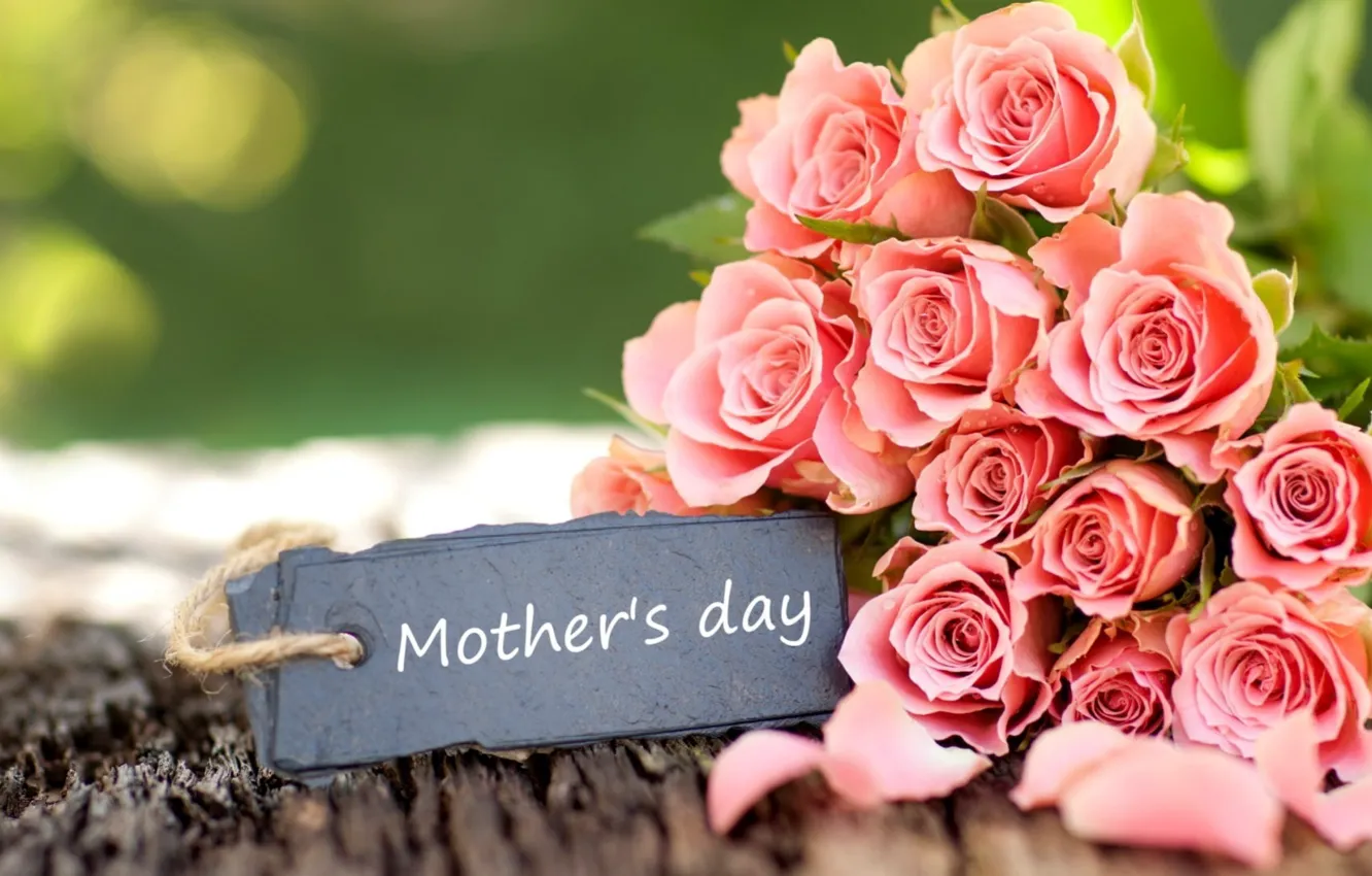 Photo wallpaper flowers, holiday, roses, bouquet, pink, mother's Day