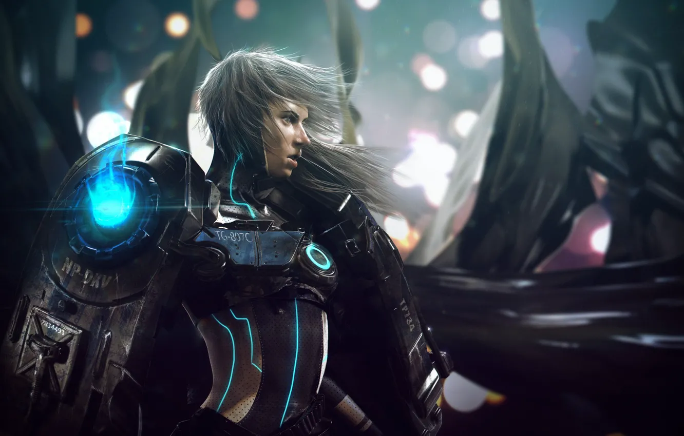 Photo wallpaper look, girl, fiction, art, costume, armor, sci-fi