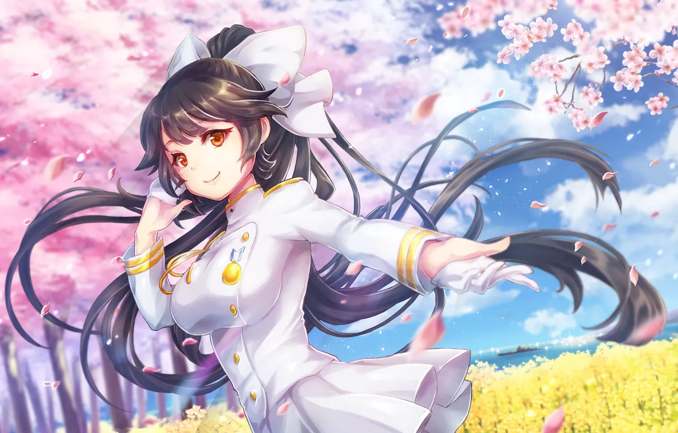 Photo wallpaper girl, flowers, spring, Sakura, art, takao, azur lane