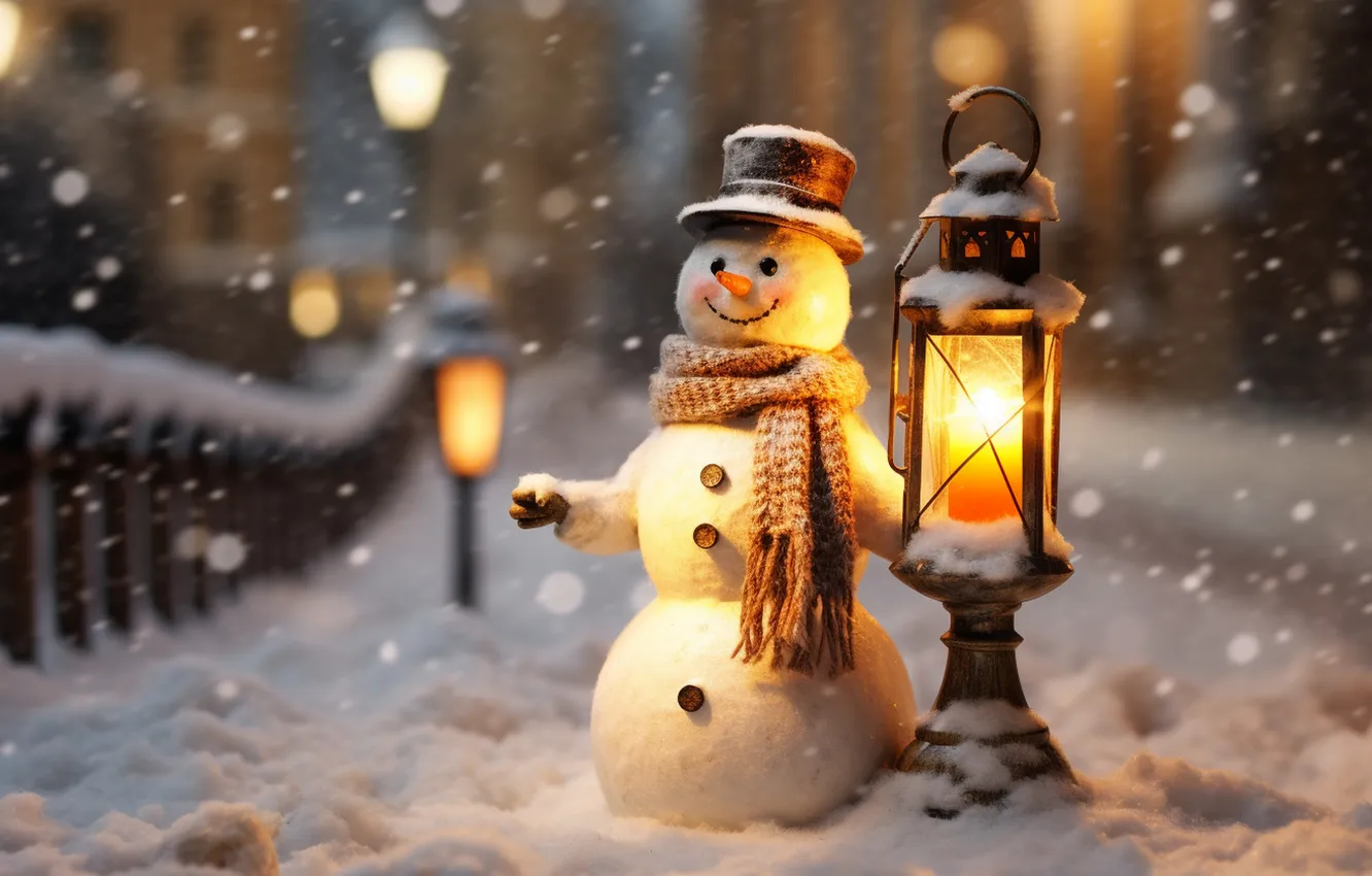 Photo wallpaper winter, snow, new year, Christmas, snowman, Christmas, winter, cute