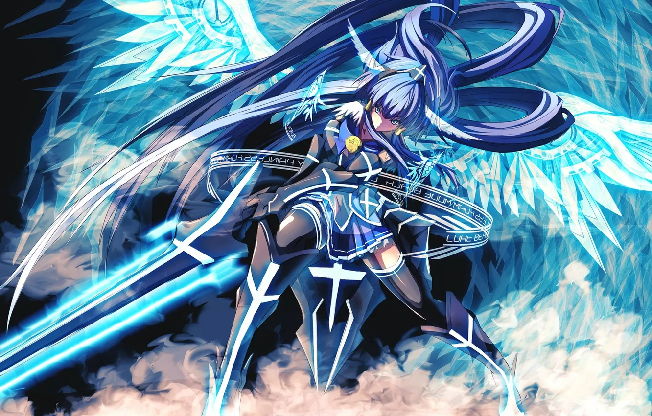 Photo wallpaper girl, weapons, wings, sword, stockings, anime, art, merontomari