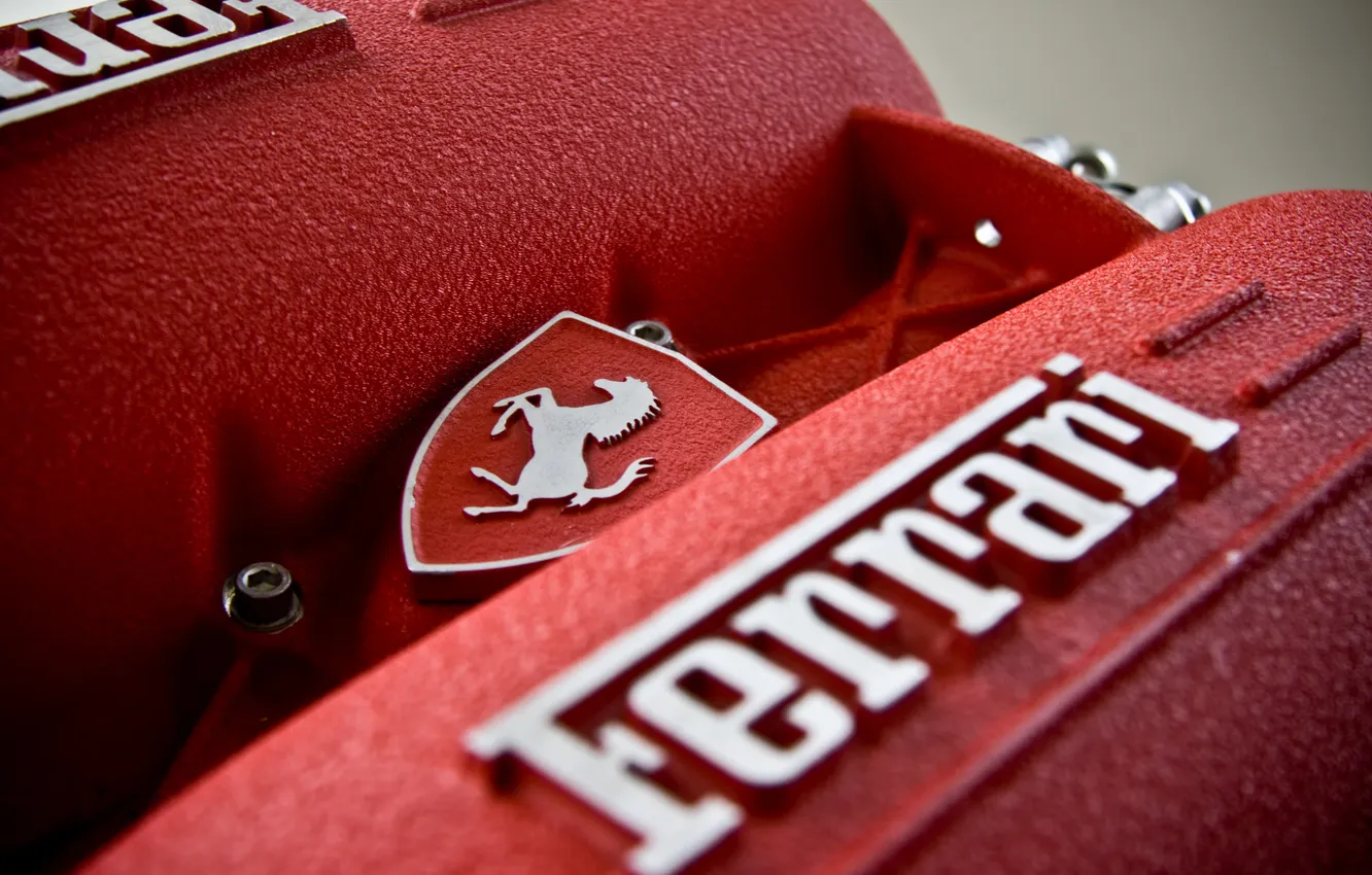 Photo wallpaper macro, red, engine, logo, cars, emblem, ferrari, Ferrari