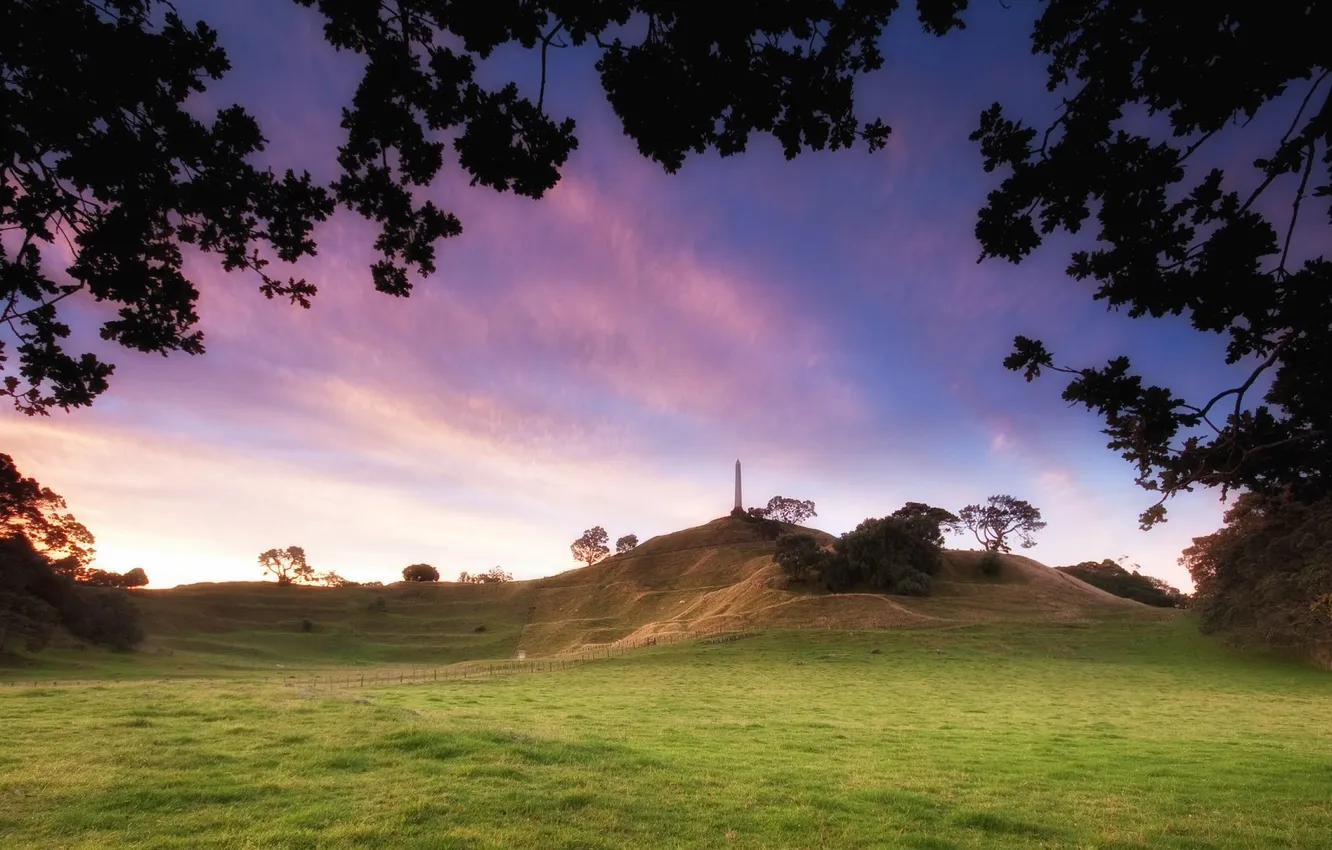 Photo wallpaper summer, the sky, grass, trees, nature, photo, hills