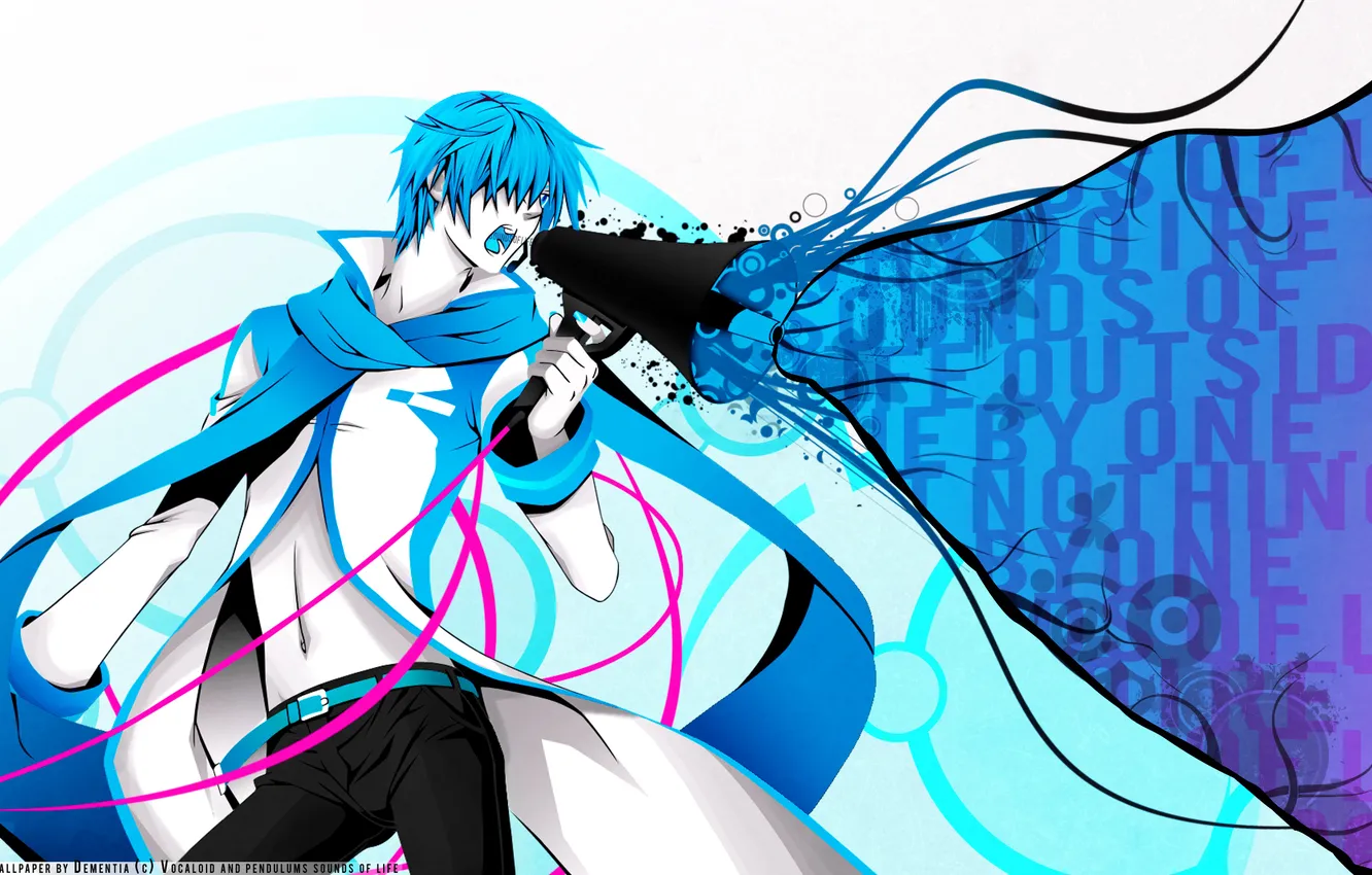 Photo wallpaper anime, scarf, anime, fan art, screams, blue hair, love is war