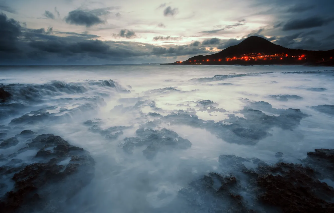 Photo wallpaper sea, landscape, night