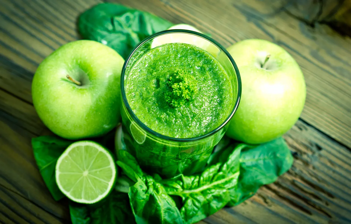 Photo wallpaper apples, drink, fruit, mint, smoothies