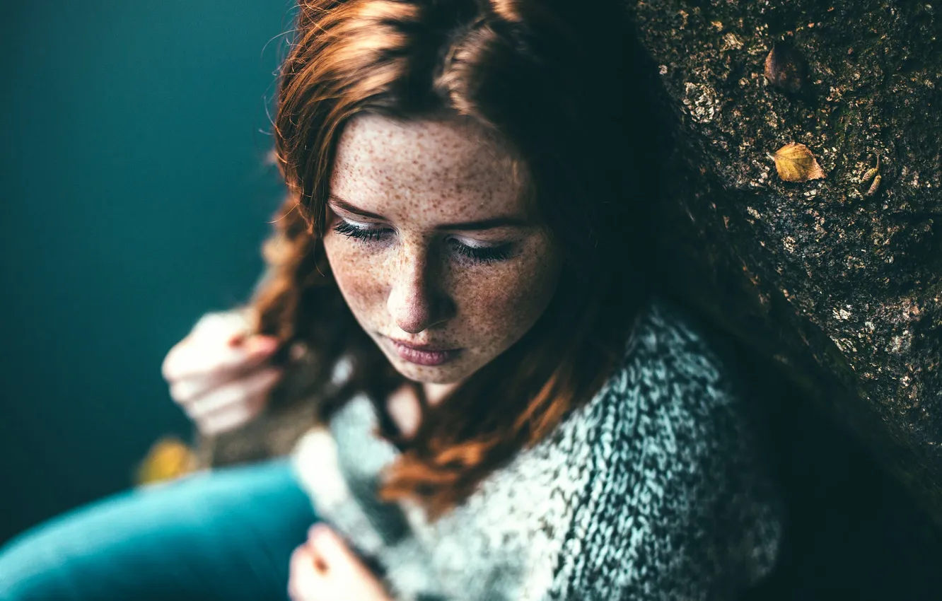 Photo wallpaper leaves, girl, macro, freckles, bokeh, SAME LOVE