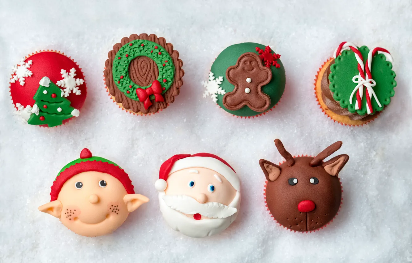 Photo wallpaper new year, Christmas, Christmas, merry christmas, Xmas, cupcake, cupcakes, decoration