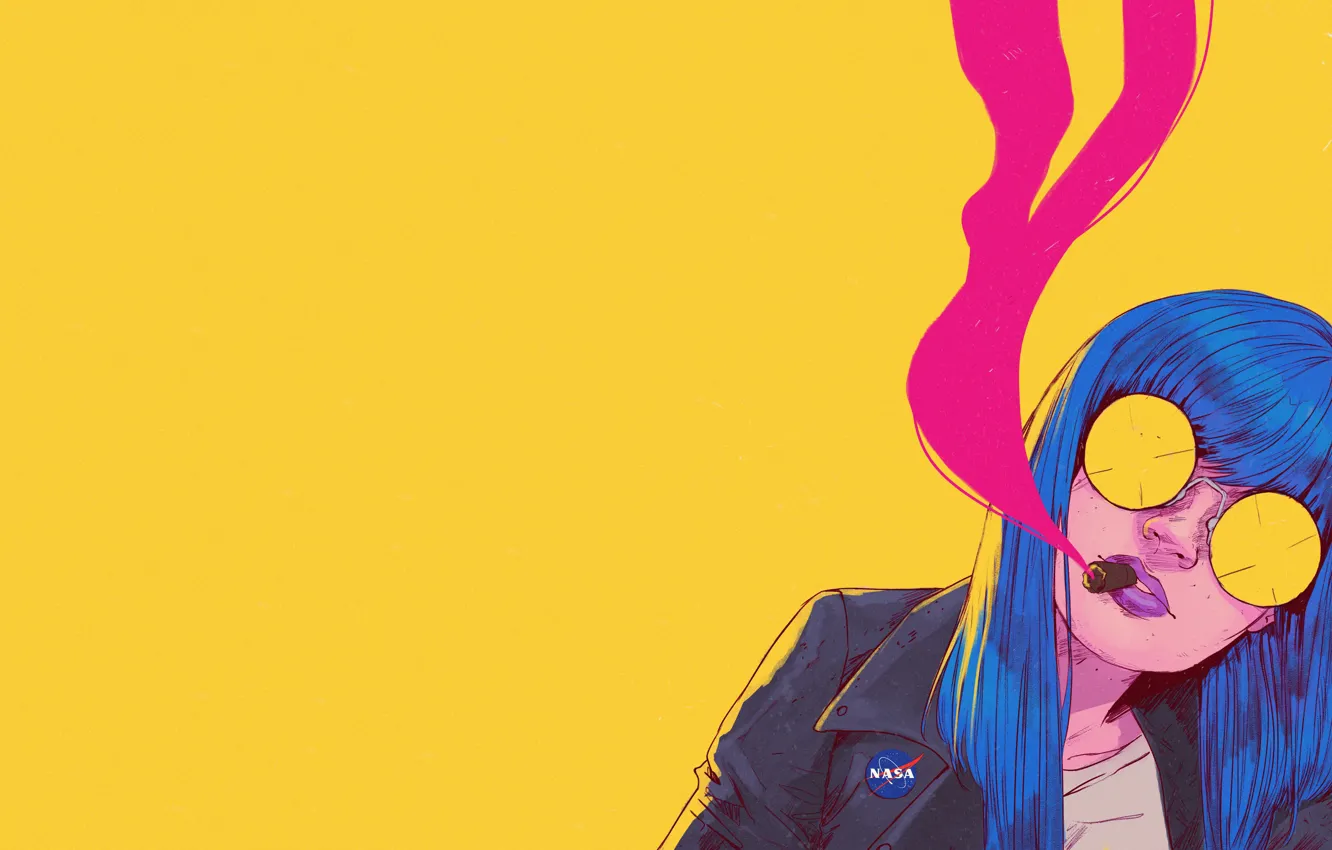 Photo wallpaper girl, face, style, minimalism, art, glasses, cigar, girl