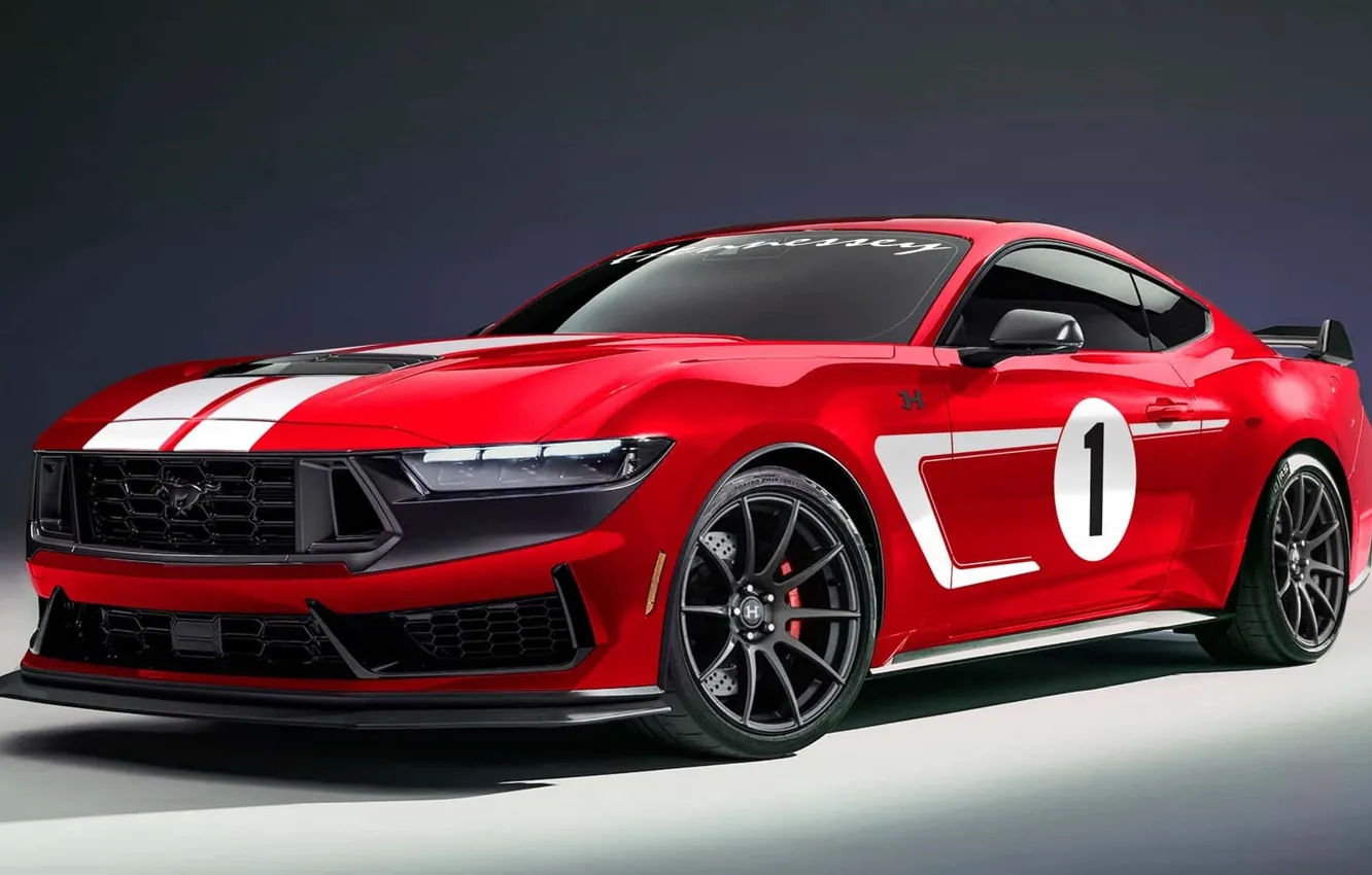 Photo wallpaper red, Mustang, Ford, power, by Hennessey, 2023, Dark Horse, Ford Mustang Dark Horse