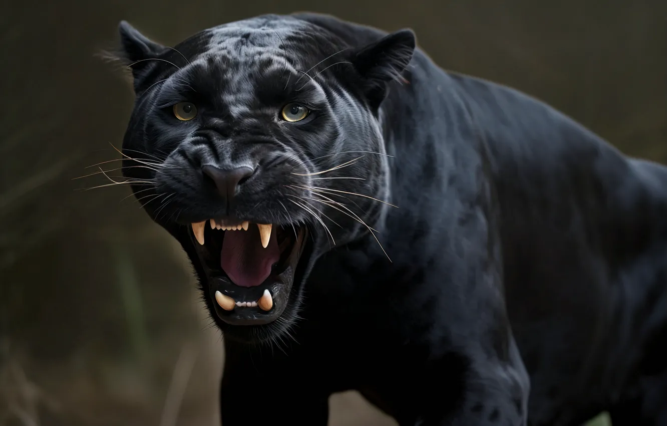 Photo wallpaper face, Panther, grin, digital art, AI art, The Art of Artificial Intelligence, neural network