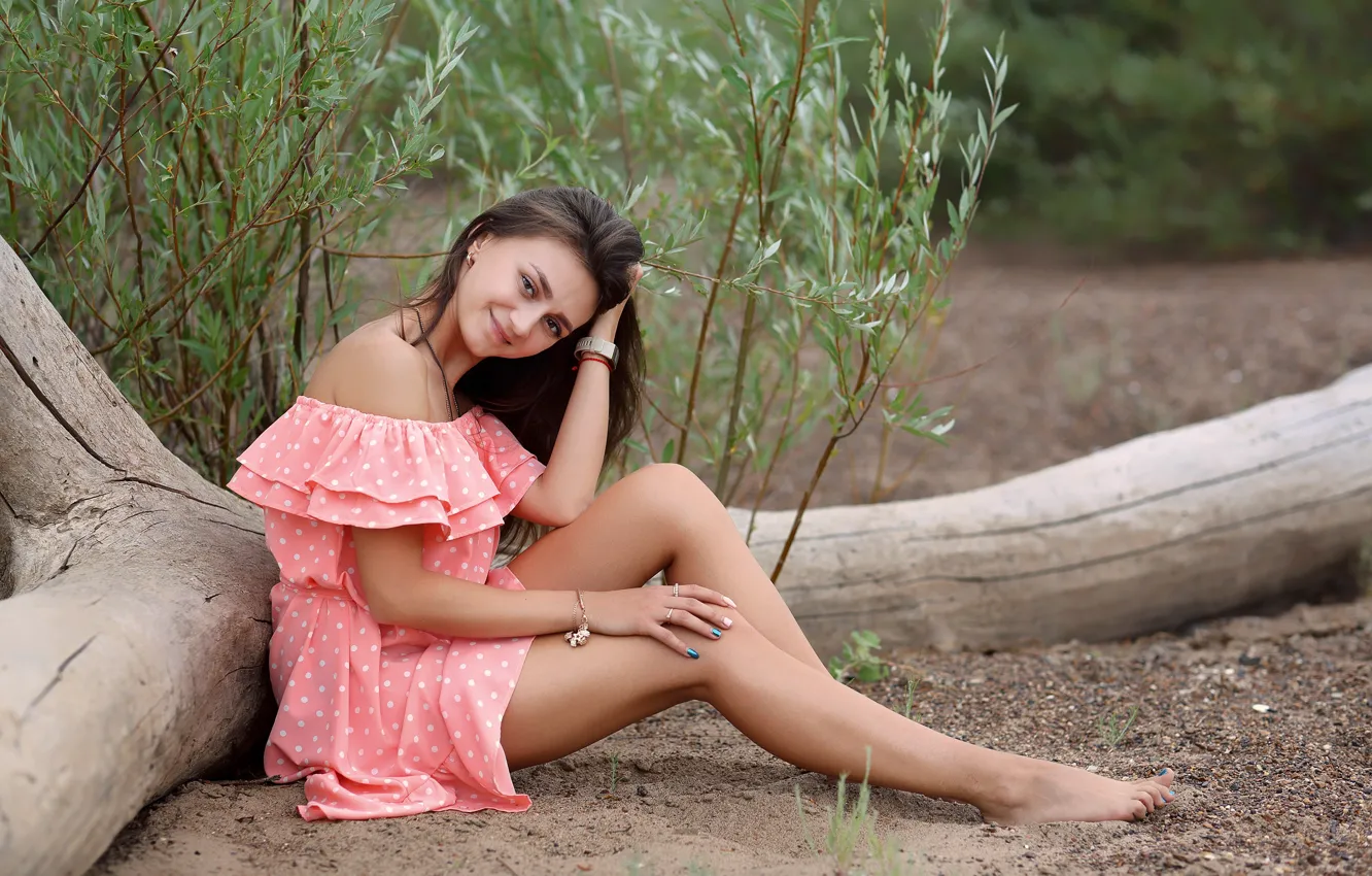 Photo wallpaper pose, beauty, legs, Natasha, pink dress, pink dress, Murat Kuzhakhmetov