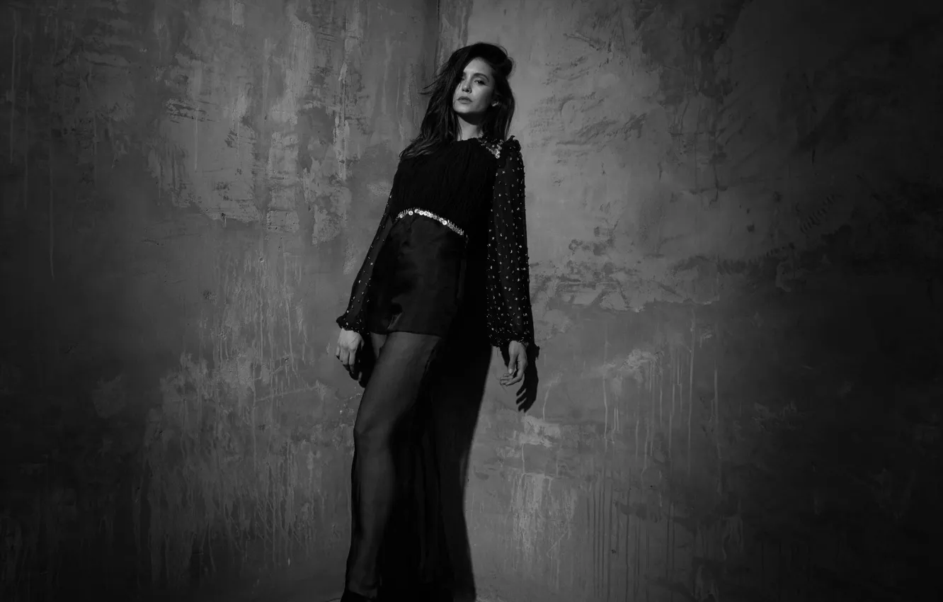 Photo wallpaper dress, actress, black and white, Nina Dobrev