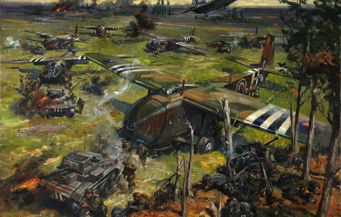 Photo wallpaper oil, picture, canvas, the artist Terence Cuneo, "The operation on the coast"