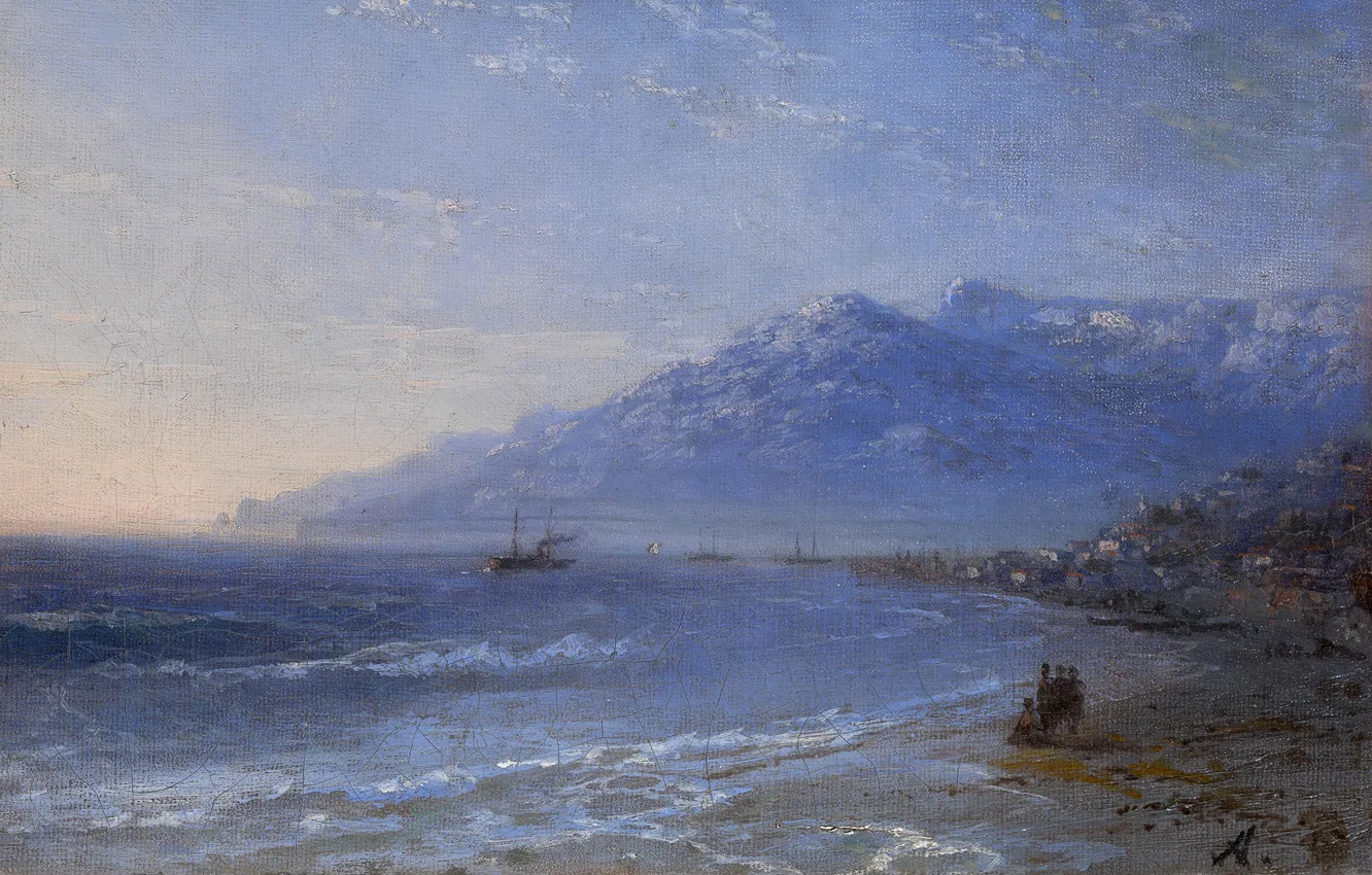 Photo wallpaper sea, shore, ship, picture, Ivan Aivazovsky, Coastal Landscape