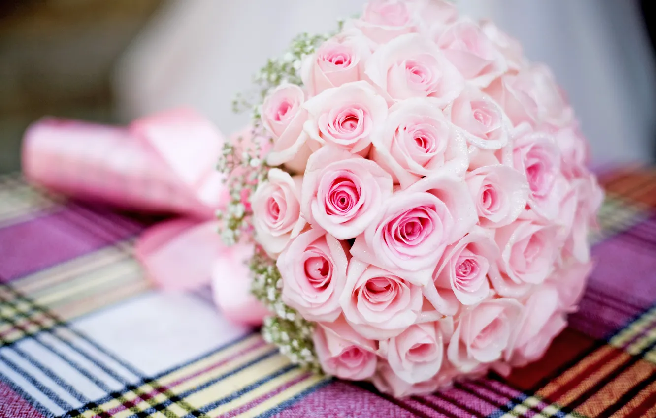 Photo wallpaper pink, bouquet, Roses, wedding
