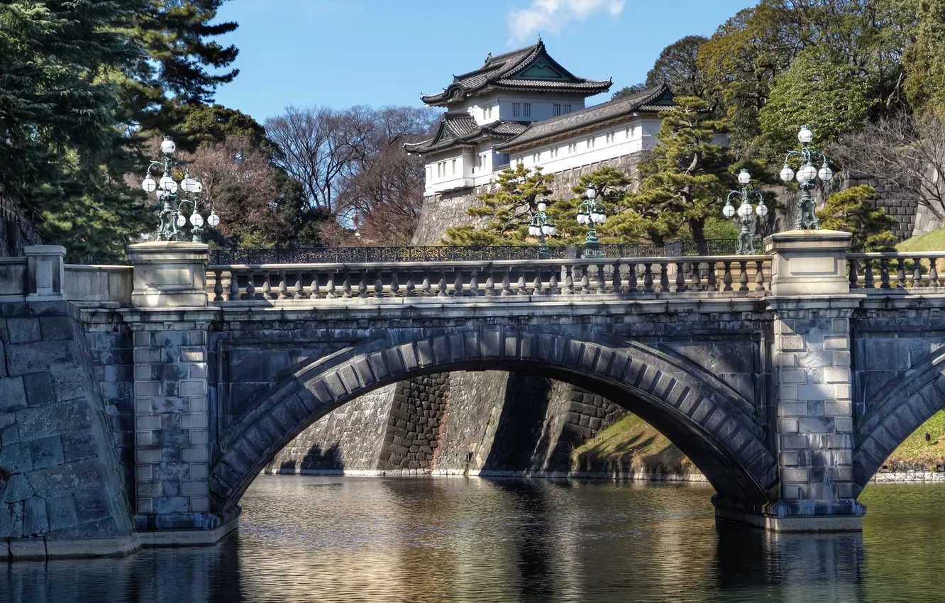 Photo wallpaper bridge, Japan, Tokyo, Tokyo, Japan, Imperial Palace, Imperial Palace, Nijubashi Bridge