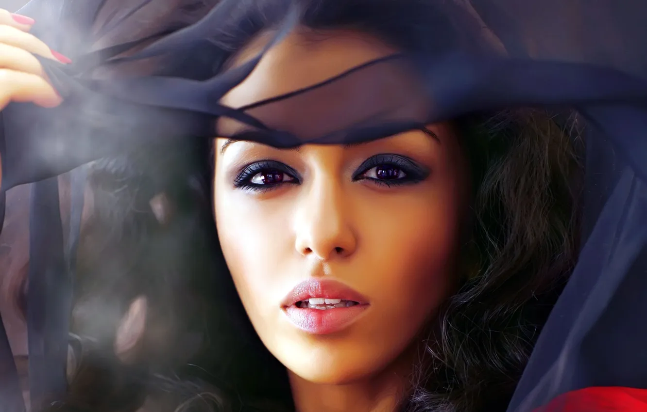 Photo wallpaper eyes, look, figure, makeup, brunette, art, beautiful, beauty