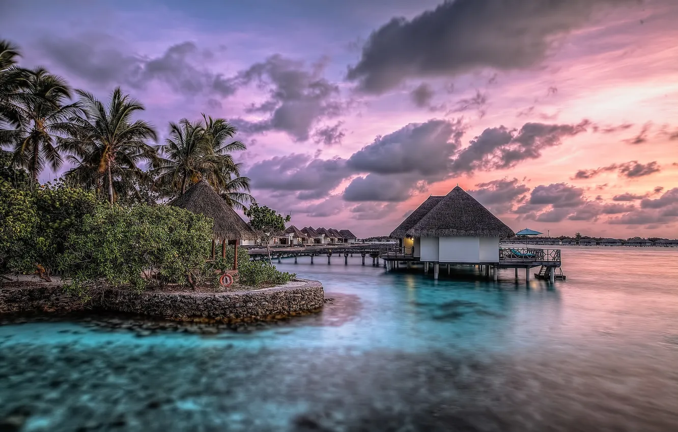 Photo wallpaper nature, tropics, the ocean, island, resort, Bungalow, ocean, nature