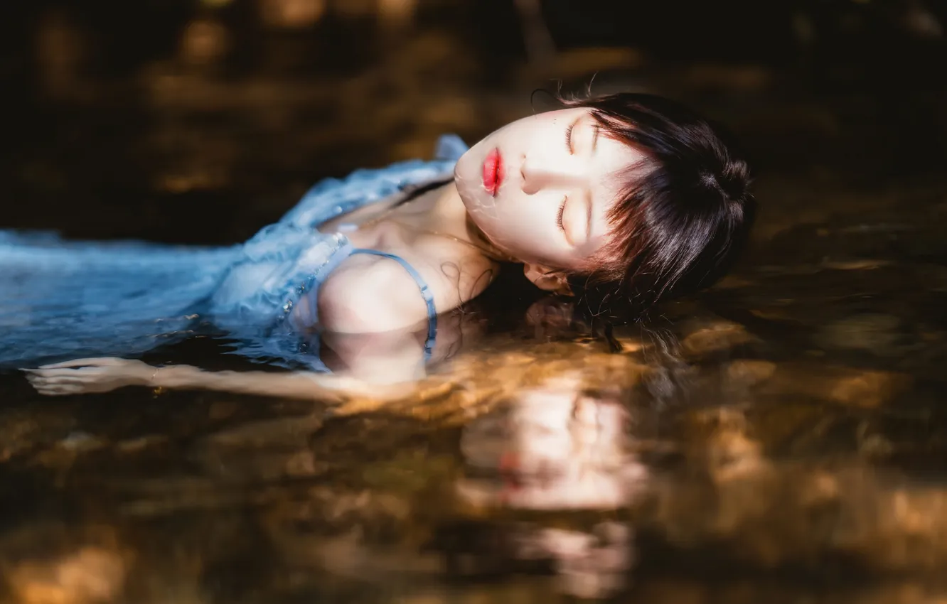 Photo wallpaper wet, river, woman, water, beautiful, model, pretty, asian