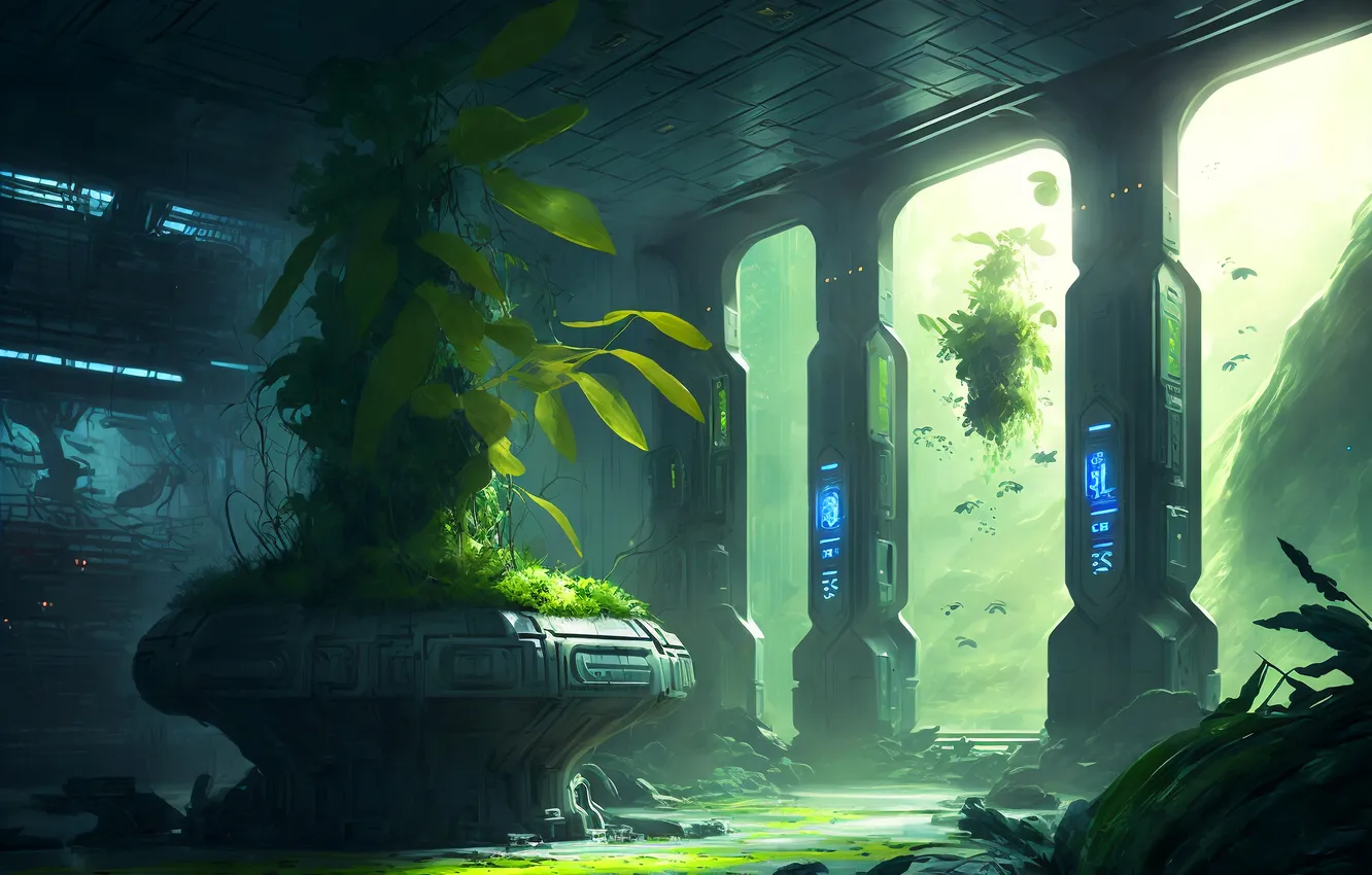 Photo wallpaper thickets, postapocalyptic, the ruins of the city, Ancient civilization, by James B