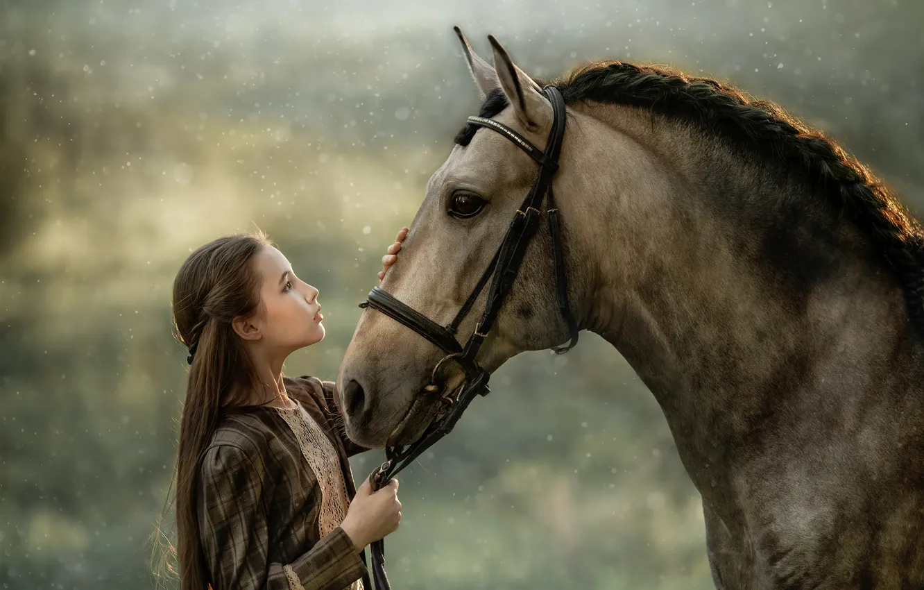 Photo wallpaper horse, horse, friendship, girl
