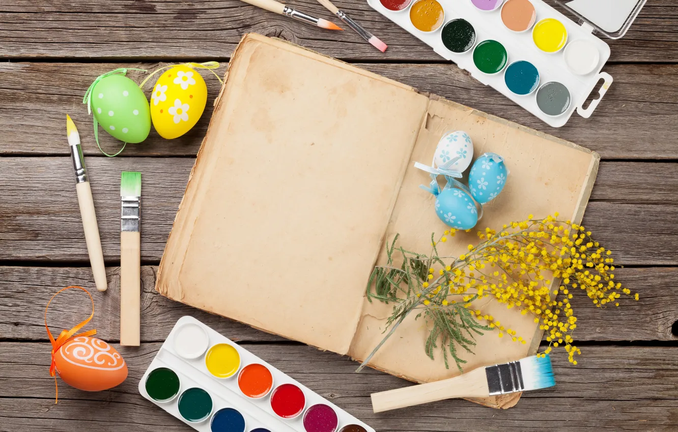 Photo wallpaper paint, eggs, spring, Easter, brush, Easter, Mimosa