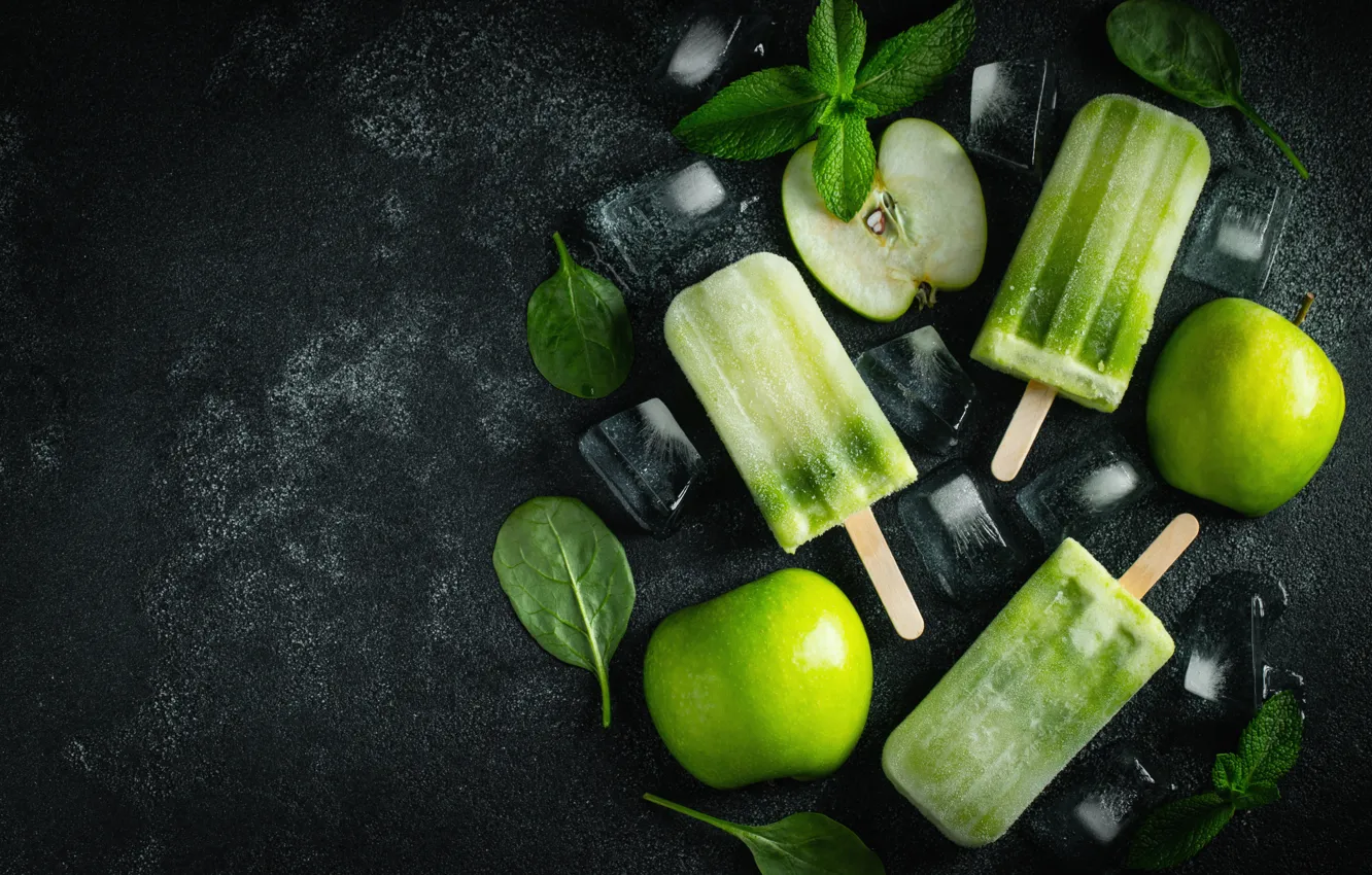 Photo wallpaper ice, green, background, apples, ice cream, mint, dessert