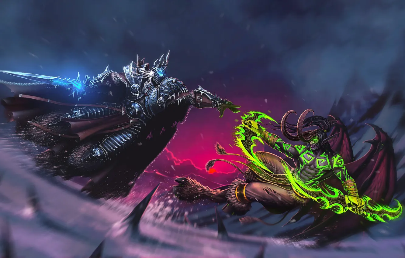 Photo wallpaper The game, Battle, Illidan, King, The demon, WOW, Stormrage, Lich King