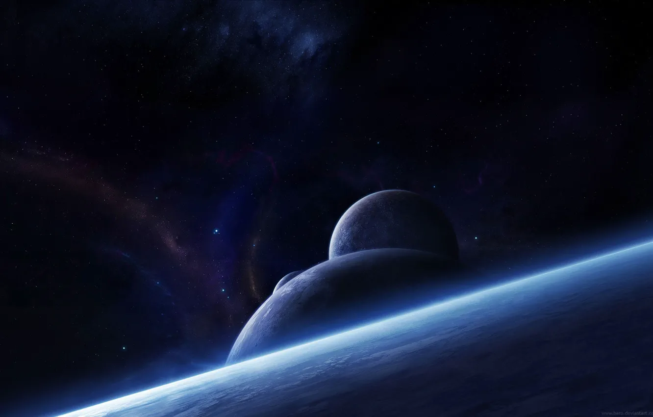 Photo wallpaper space, stars, planet