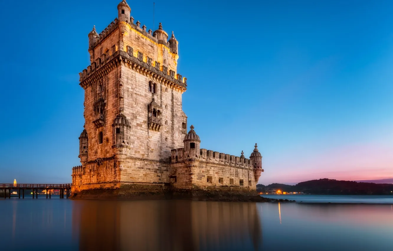 Photo wallpaper lake, building, structure