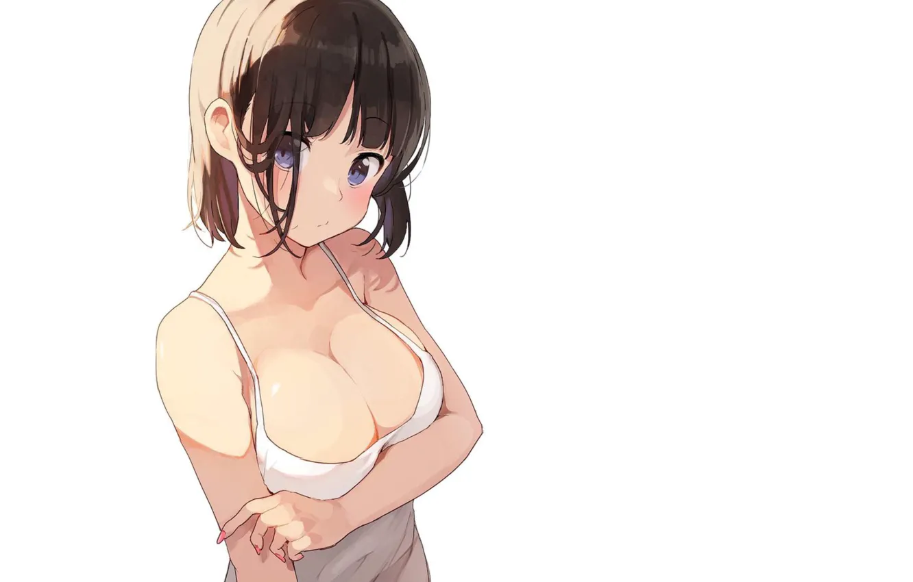 Photo wallpaper girl, sexy, boobs, anime, pretty, clevage, spag top