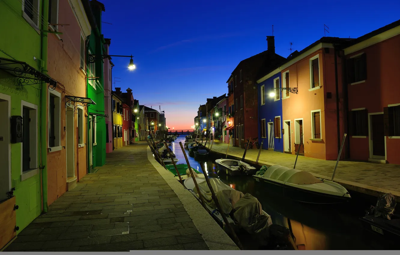 Photo wallpaper the sky, night, lights, home, boats, Italy, Venice, channel