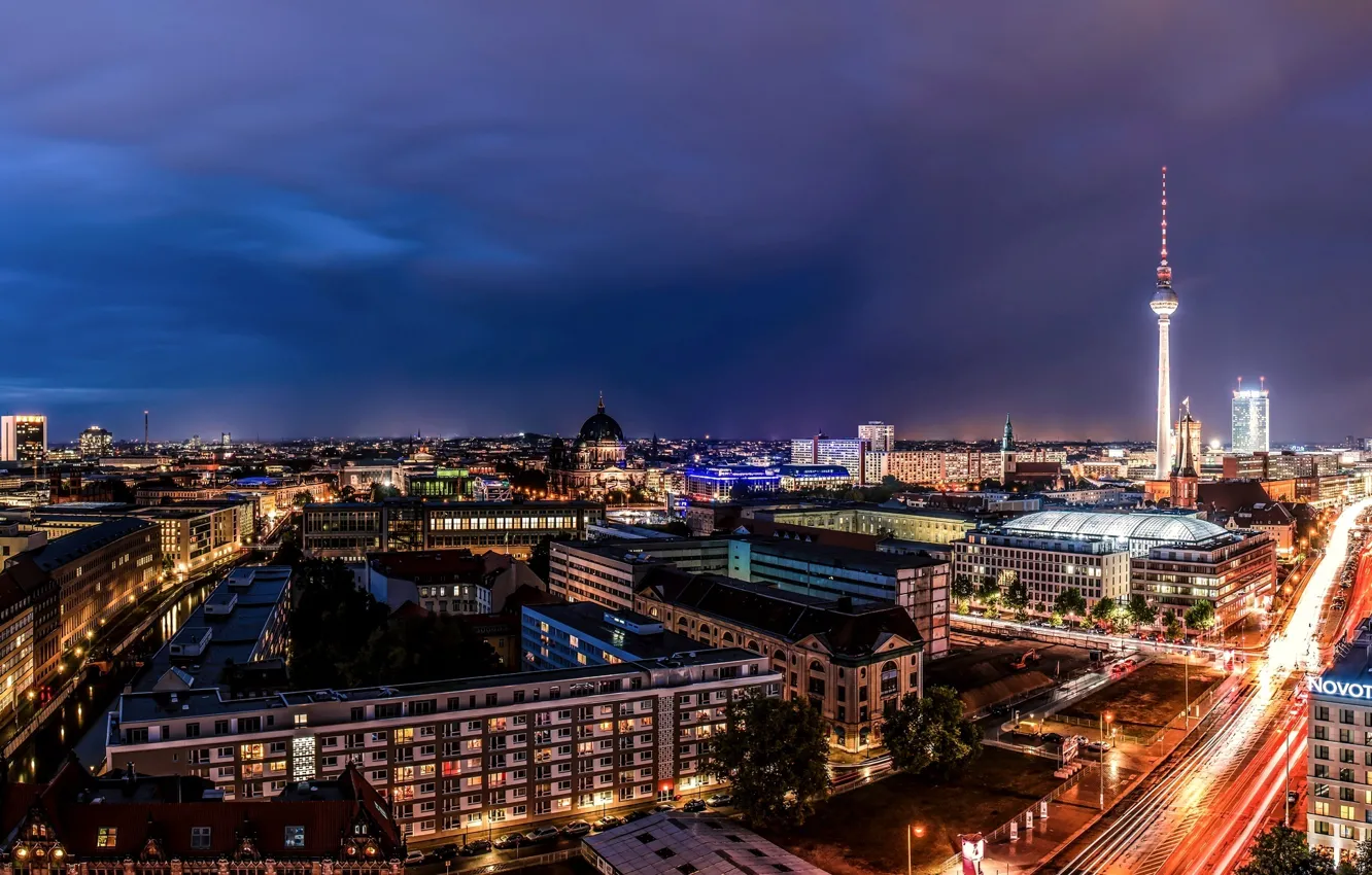 Photo wallpaper road, the city, lights, building, home, excerpt, Germany, backlight
