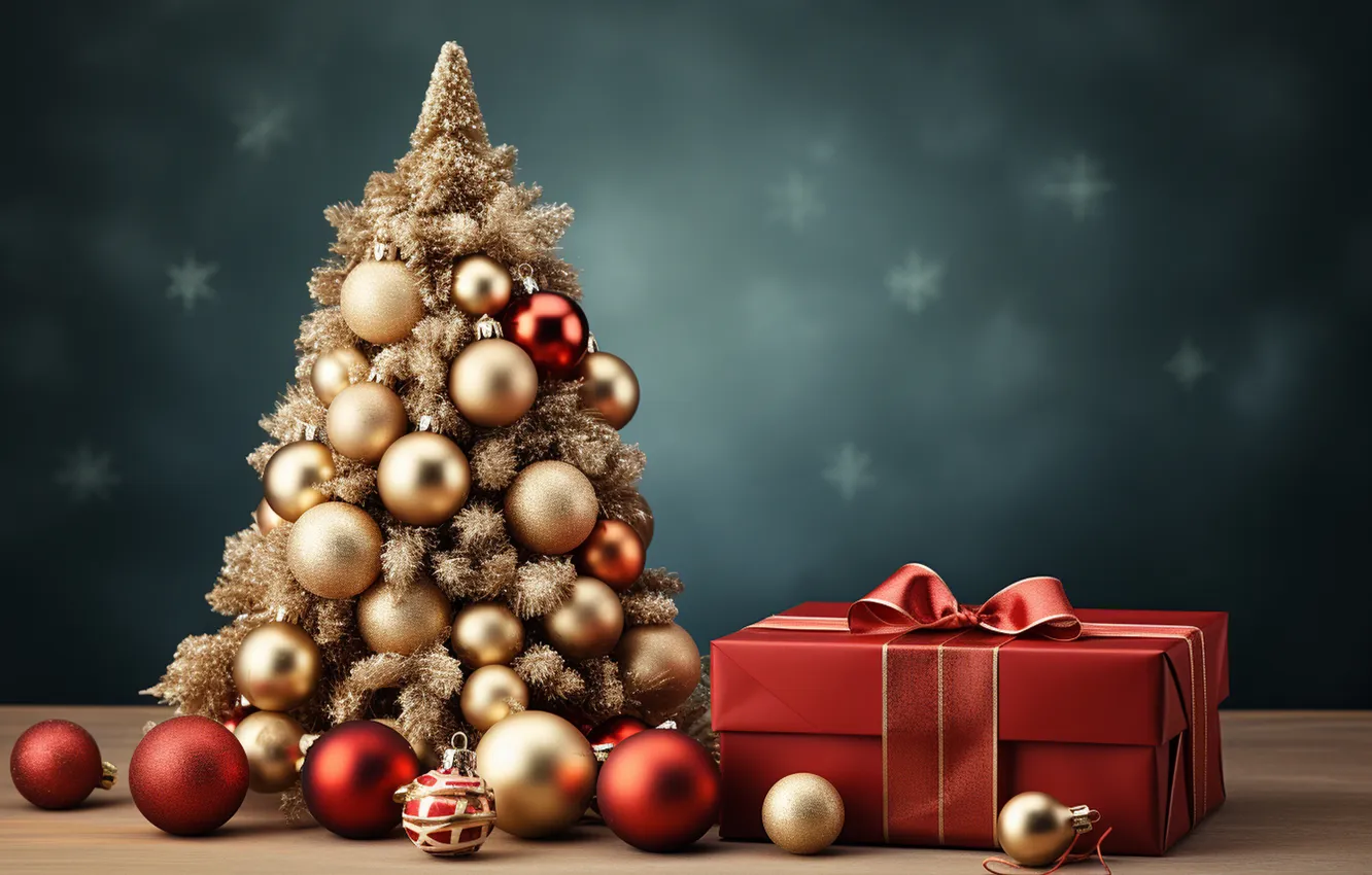 Photo wallpaper gift, tree, new year, Christmas, Christmas, tree, decoration, Gift Boxes