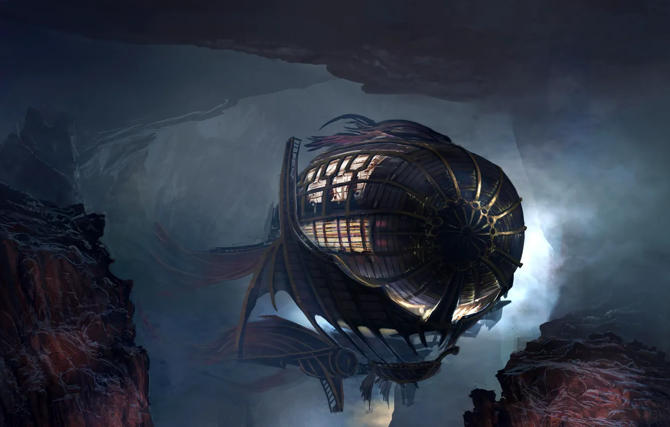 Photo wallpaper fiction, art, the airship, cave, dungeon