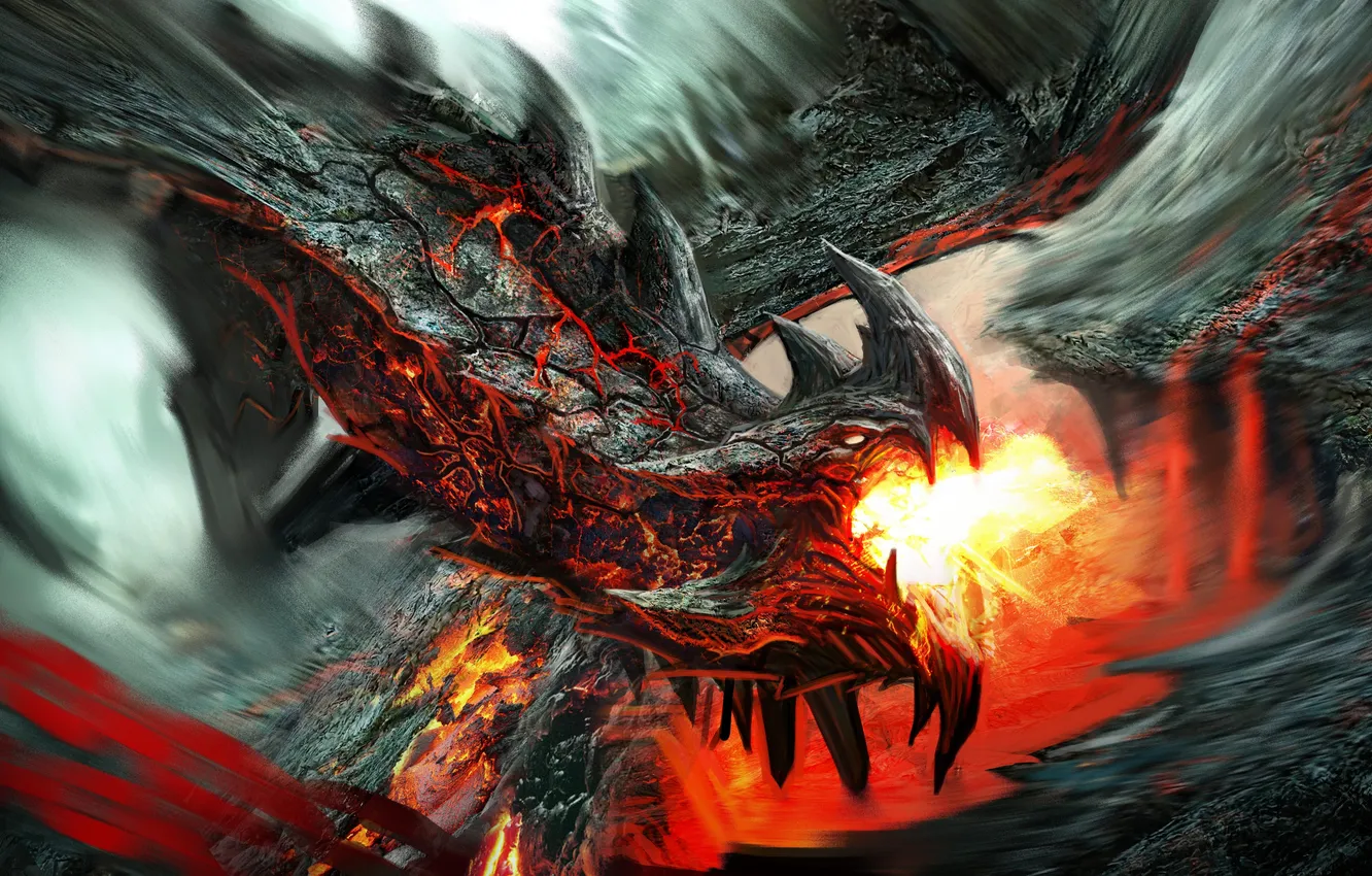 Photo wallpaper fantasy, Dragon, Fire, art