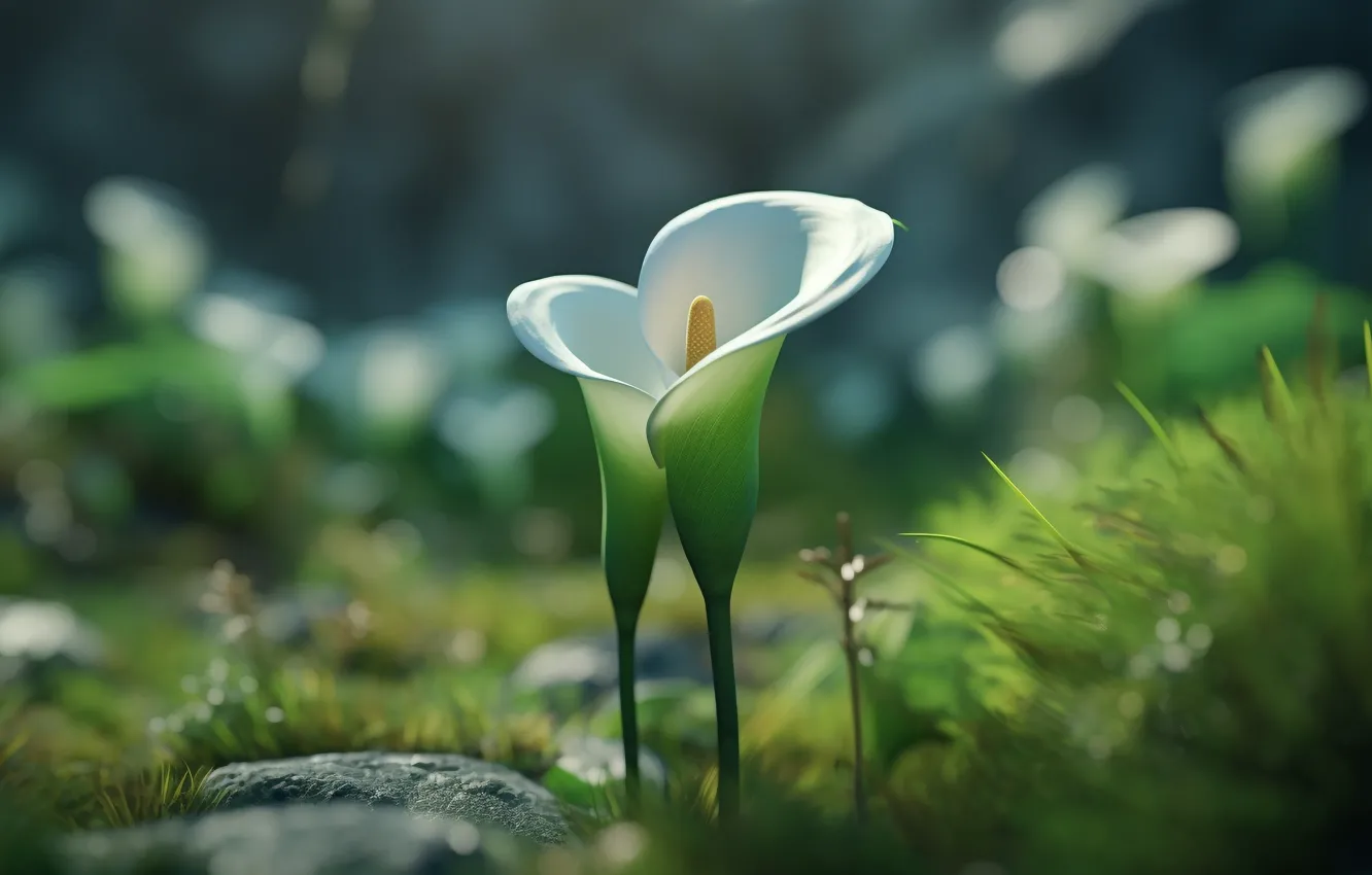Photo wallpaper flowers, nature, glade, spring, white, Calla lilies, AI art, neural network