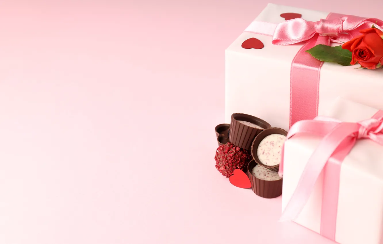 Photo wallpaper love, gift, romance, heart, chocolate, hearts, red, love