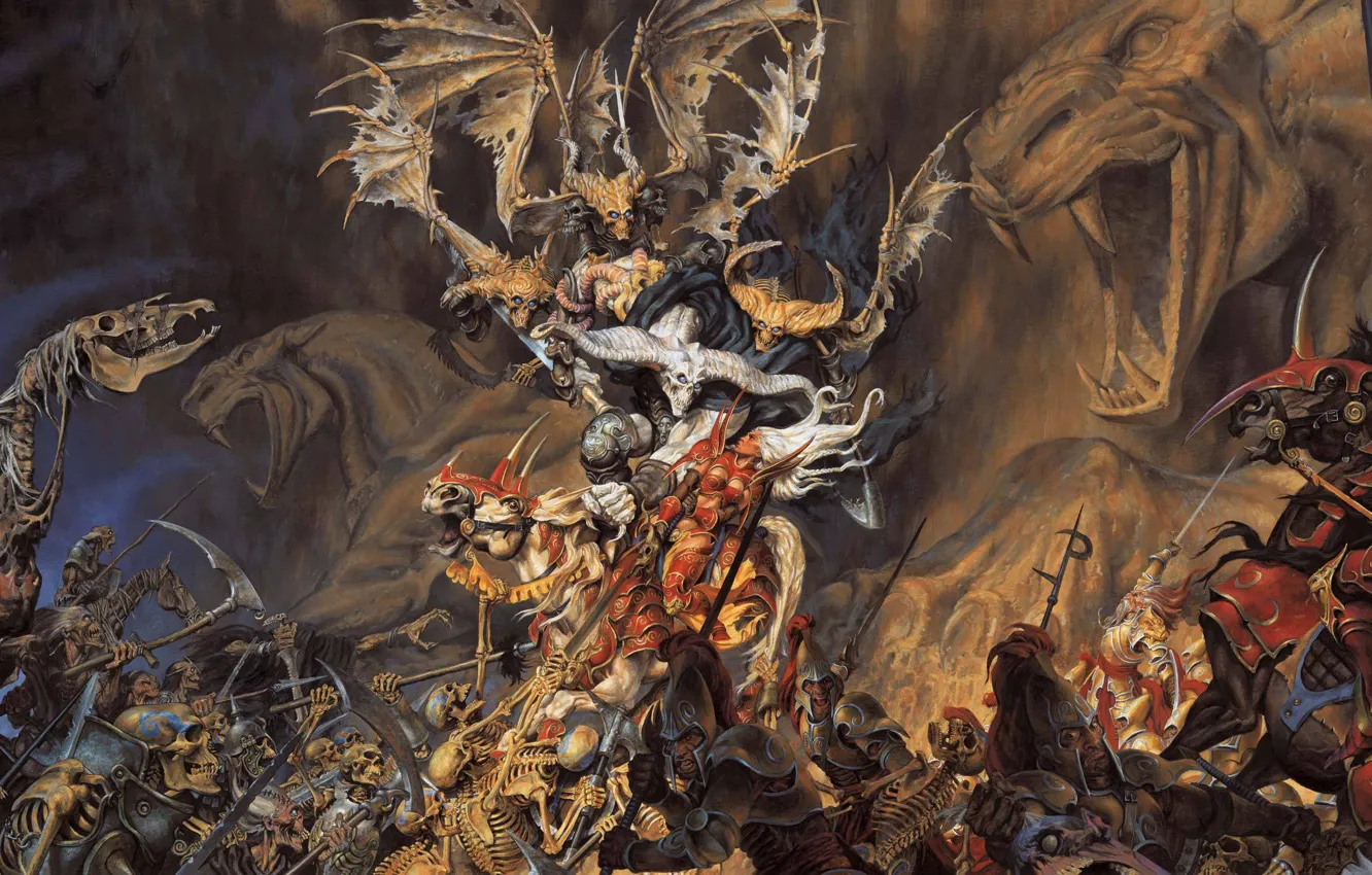 Photo wallpaper horse, battle, warriors, skeletons