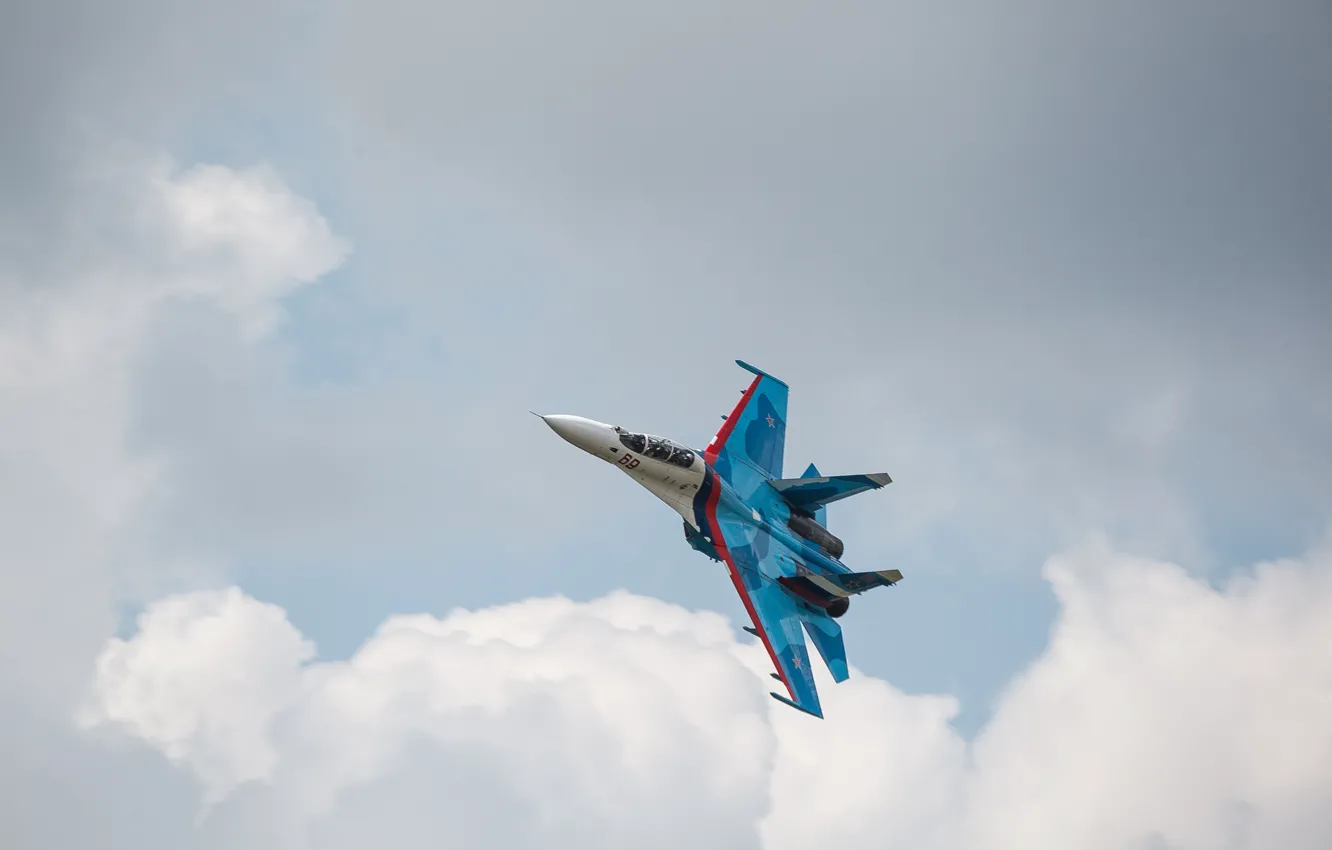 Photo wallpaper clouds, flight, fighter, Flanker, Su-27