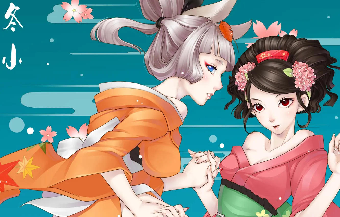 Photo wallpaper girl, flowers, background, art, characters, kimono, game, momohime