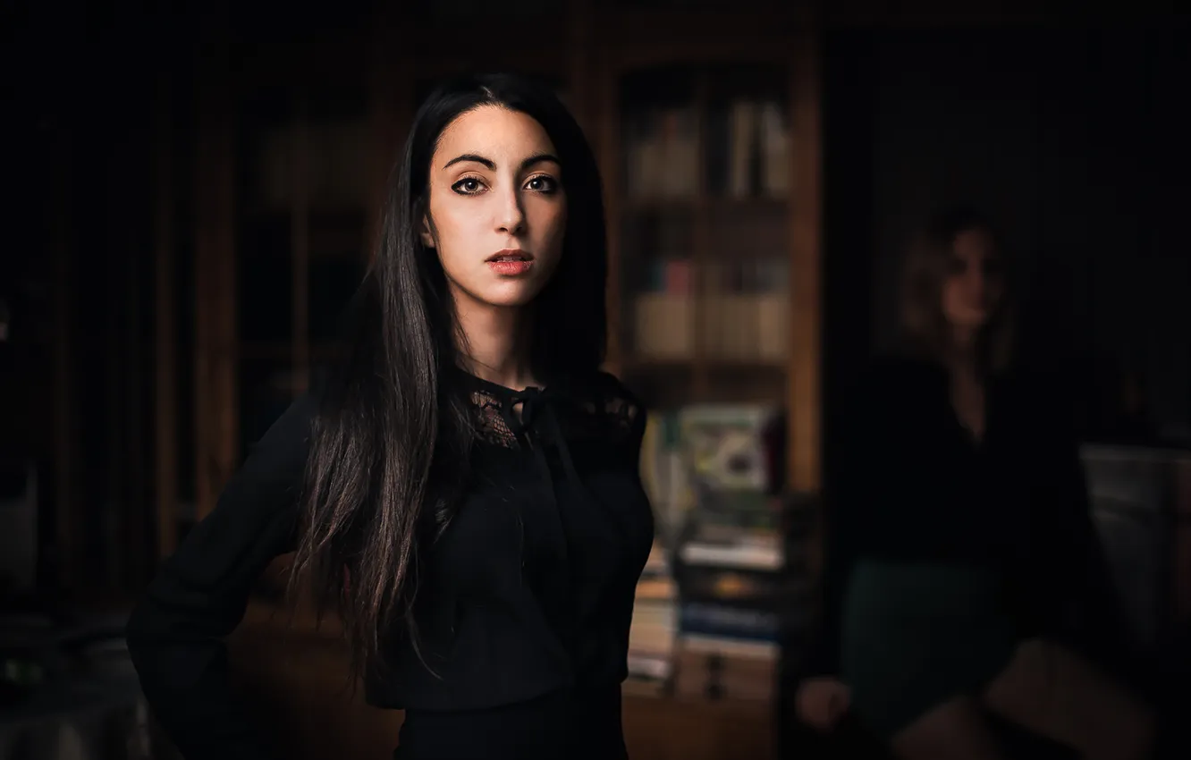 Photo wallpaper girl, black, eyes, night, beautiful, face, cute, Nadi