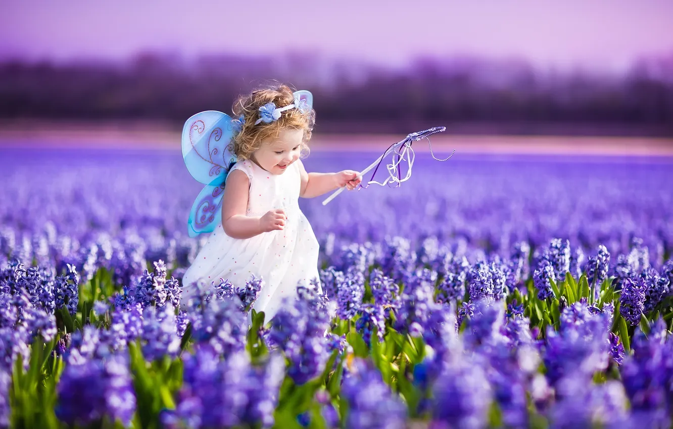 Photo wallpaper field, the sky, flowers, nature, child