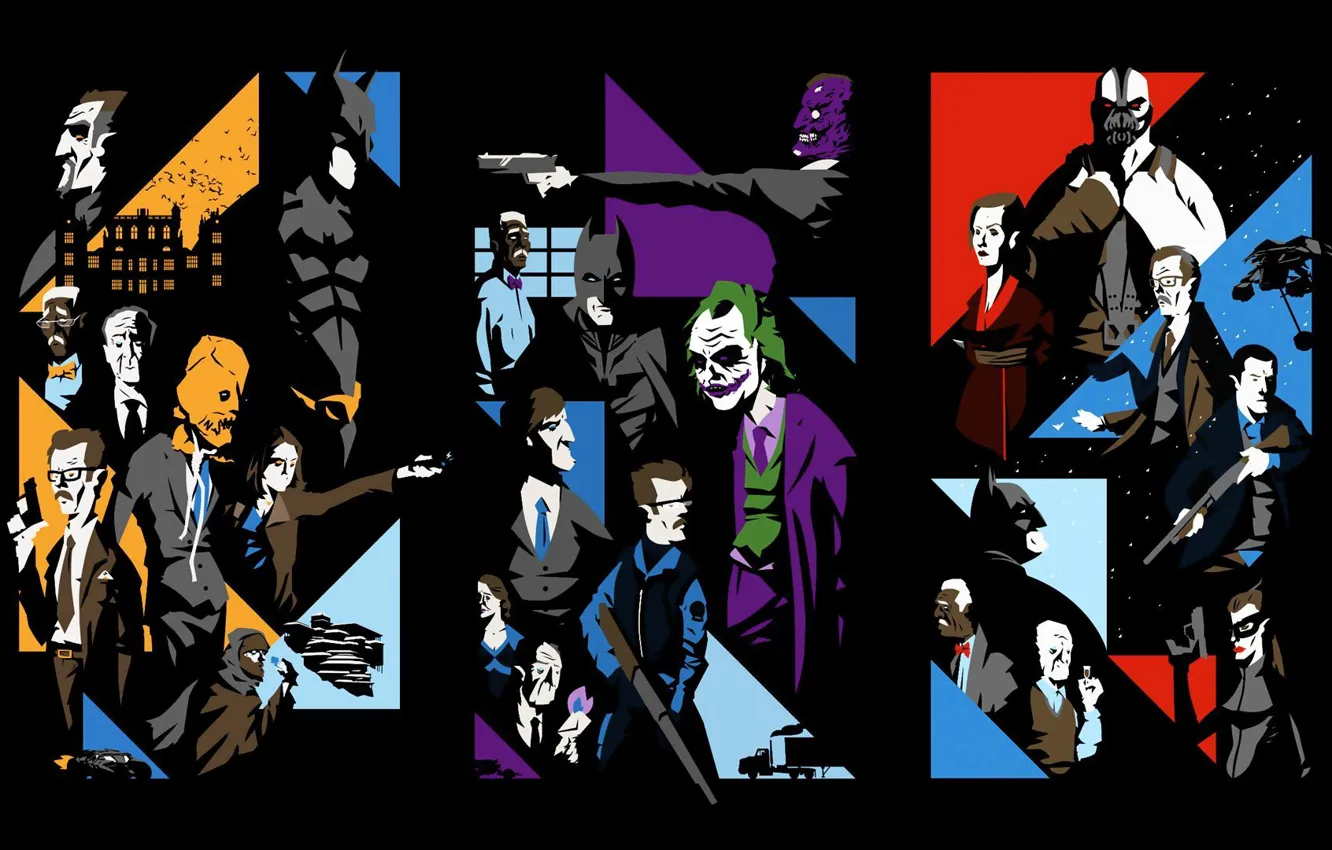Photo wallpaper collage, The Dark Knight, characters, The Dark Knight Rises, Batman Begins