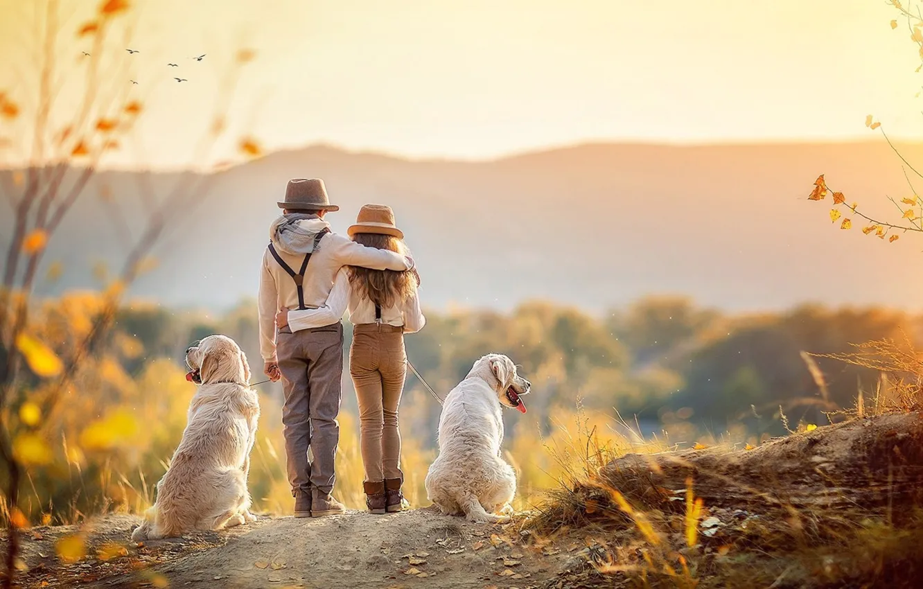 Photo wallpaper abstract, girl, dog, boy