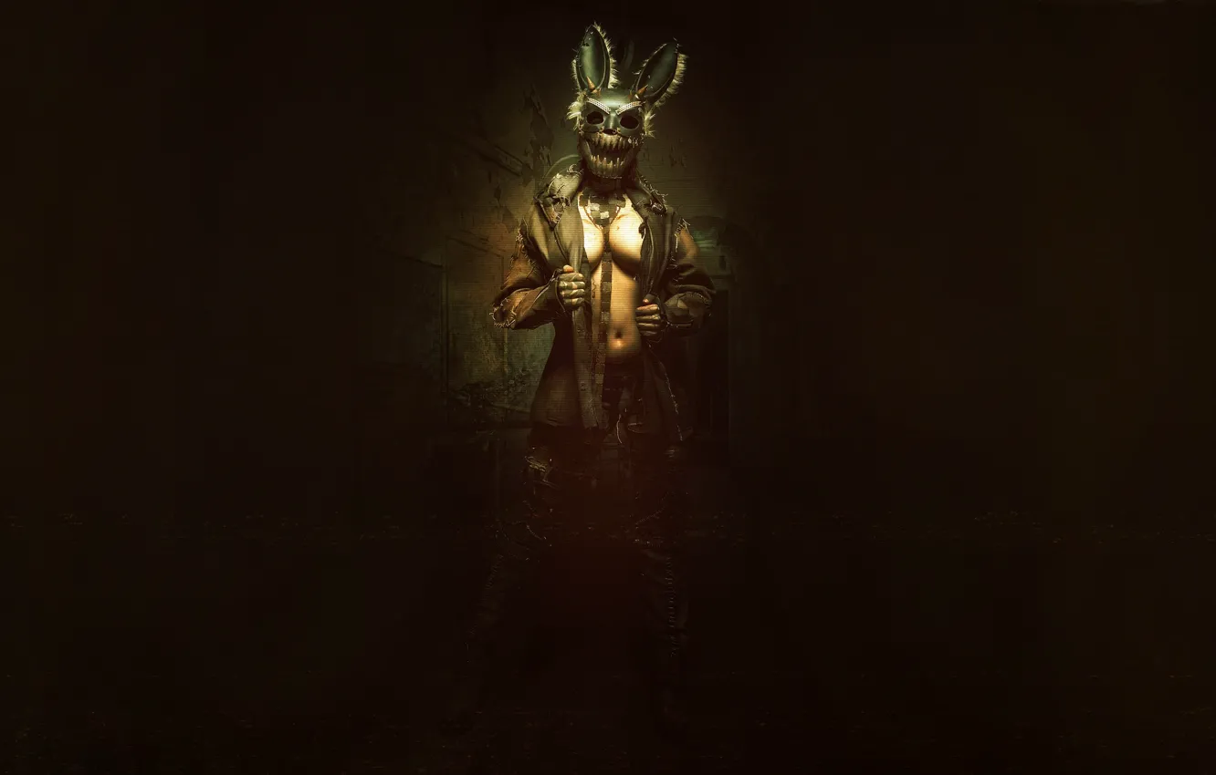 Photo wallpaper girl, darkness, hare, mask, girl, horror, horror, fantasy